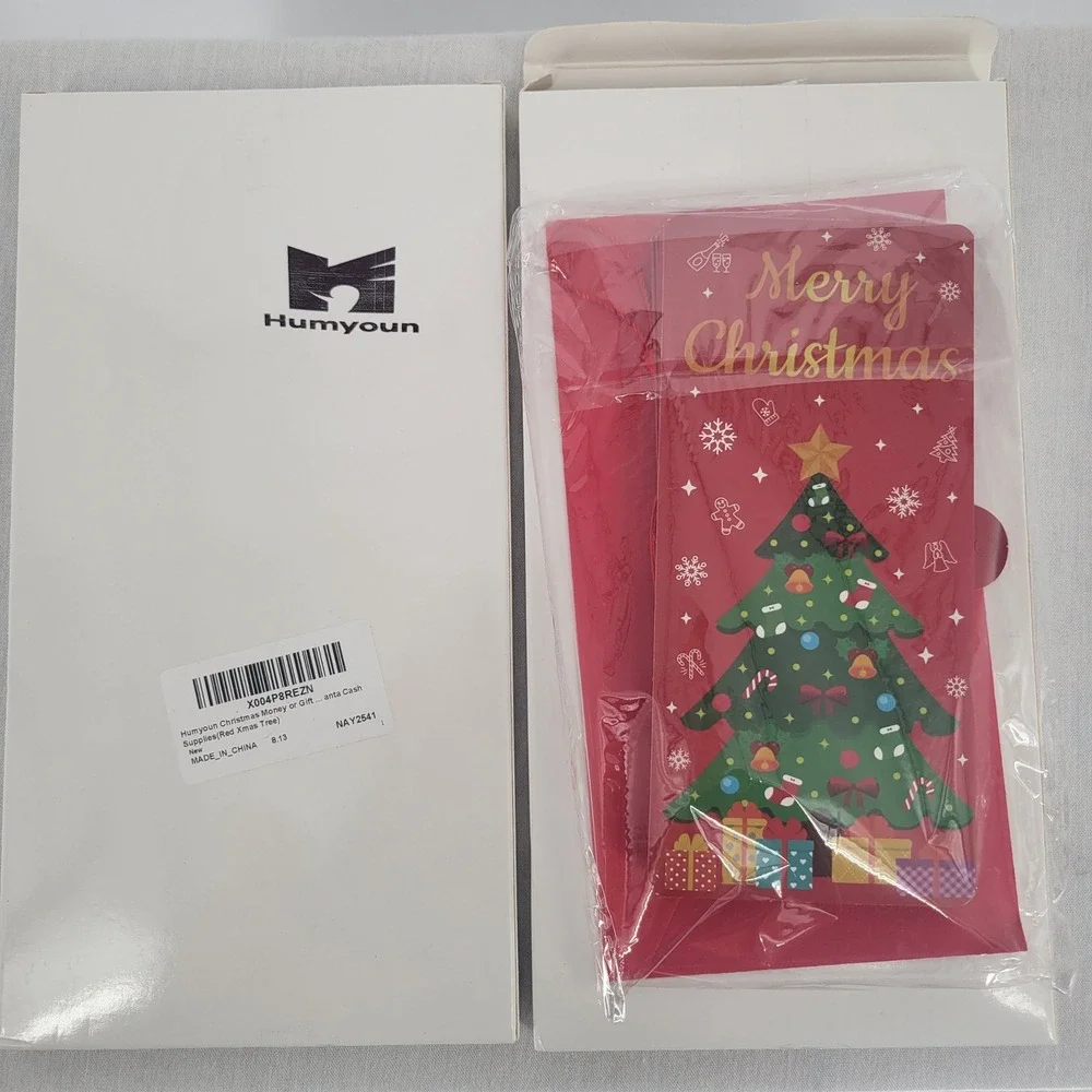 Set of 2 Humyoun Christmas Money Pull Gift Box Red Xmas Tree Folding Envelope‎